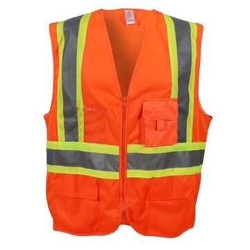 Traffic Safety Vest, 2XL/3XL, Orange, Polyester, 26-3/4 in Chest