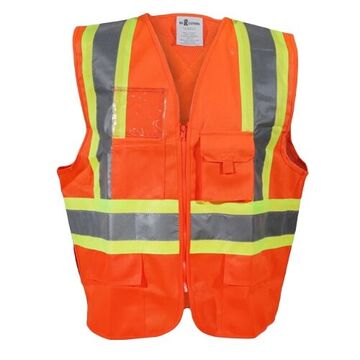 Traffic Safety Vest, 2XL/3XL, Orange, 100% Polyester, Class 2, 26-3/4 in Chest