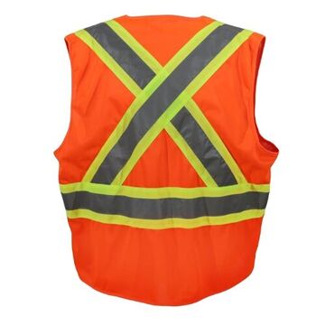 Traffic Safety Vest, S/M, Orange, Polyester, 24-3/8 in Chest