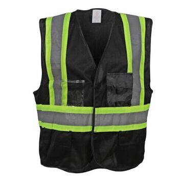 Traffic Safety Vest, L/XL, Black, 100% Polyester, 25-5/8 in Chest