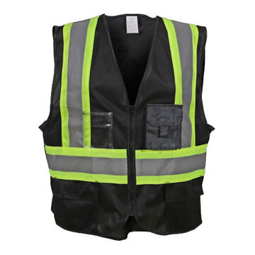 Traffic Safety Vest, 2XL/3XL, Black, Polyester, 26-3/4 in Chest