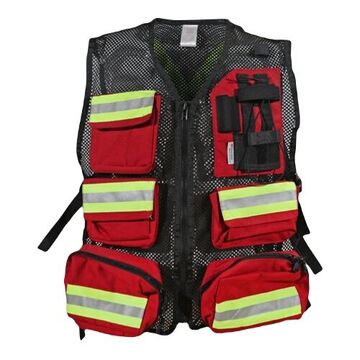 First Aid Safety Vest, S-5XL, Red, Nylon, 1/2 Chest- 22 in Chest