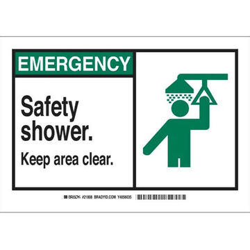 Emergency Safety Sign, 10 in ht, 14 in wd, Black, Green, White, Polystyrene, Corner Holes