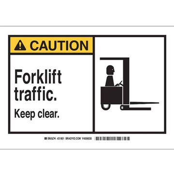 Safety Safety Sign, 3.5 in ht, 5 in wd, Black, Yellow on White, Polyester With Polyester Overlaminate, Self-Adhesive