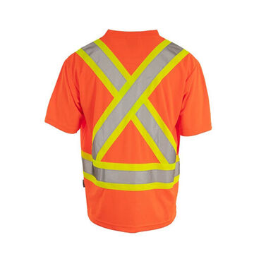 High Visibility, V-Neck Safety T-Shirt, S, Orange, Polyester