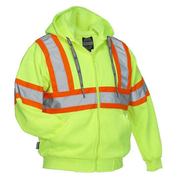 Heavyweight, Durable, Comfortable Safety Hoodie, 2XL, Hi Vis Yellow/Lime, Polyester, 50 to 52 in Chest