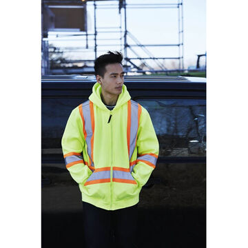 Heavyweight, Durable, Comfortable Safety Hoodie, XL, Hi Vis Yellow/Lime, Polyester, 46 to 48 in Chest