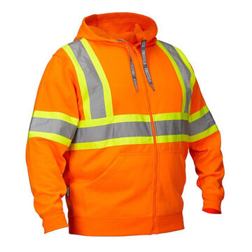 Sweat à capuche de sécurité lourd, durable et confortable, 2XL, orange haute visibilité, polyester, poitrine de 50 to 52 pouce