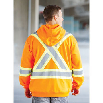 Sweat à capuche de sécurité lourd, durable et confortable, 2XL, orange haute visibilité, polyester, poitrine de 50 to 52 pouce