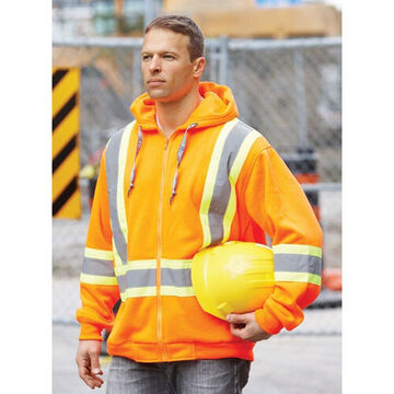 Heavyweight, Durable, Comfortable Safety Hoodie, 3XL, Hi Vis Orange, Polyester, 54 to 56 in Chest