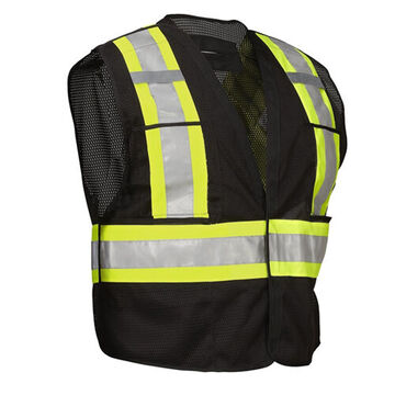 Gilet de sécurité routière, L/XL, noir, maille 100 % polyester, classe 2, poitrine de 42 pouce