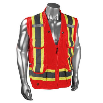Safety Vest, XL, Red, 100% Polyester