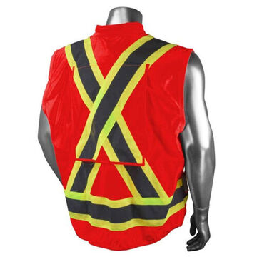 Safety Vest, XL, Red, 100% Polyester