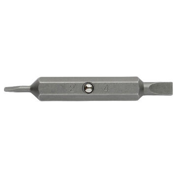 Double End Screwdriver Bits, Slotted, #2 to #4 Point, 2 in lg, Hex, S2 Steel