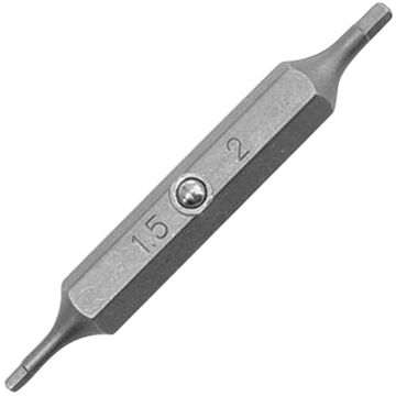 Double End Screwdriver Bits, Hex, 1.5 to 2 mm Point, 2 in lg, Hex, S2 Steel