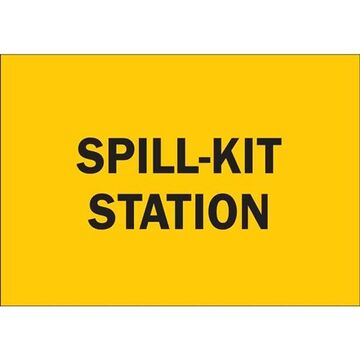 Material Sign Sign Spill Kit Station, 7 in ht, 10 in wd, Black on Yellow, Polyester With Polyester Overlaminate, Self-Adhesive