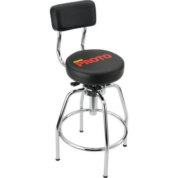 Heavy-Duty Shop Stool, 14 in Overall wd, 44 in ht, Upholstered Vinyl, Chrome Steel, Black