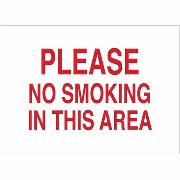 Smoking Sign, 7 in ht, 10 in wd, Red on White, Aluminum, Corner Holes