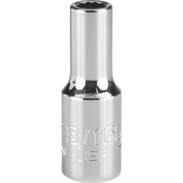 Intermediate Length Socket, 1/4 in Drive, Square, 12-Point, 3/16 in Socket