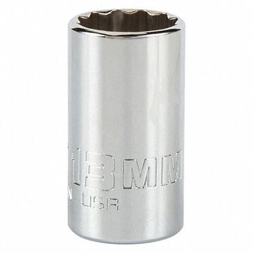 Intermediate Socket, 1/4 in Drive, Square, 12-Point, 13 mm Socket