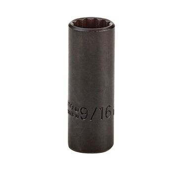 Deep Length Socket, 3/8 in Drive, Square, 12-Point, 9/16 in Socket