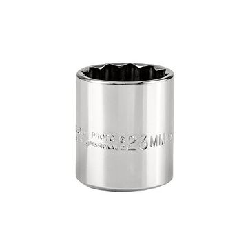 Standard Length Socket, 3/8 in Drive, Square, 12-Point, 23 mm Socket