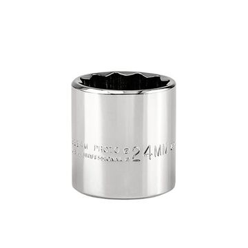 Standard Length Socket, 3/8 in Drive, Square, 12-Point, 24 mm Socket