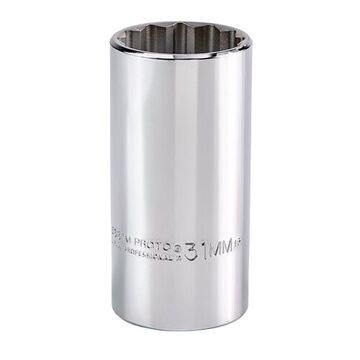 Deep Length, Tether-Ready Socket, 1/2 in Drive, Square, 12-Point, 31 mm Socket