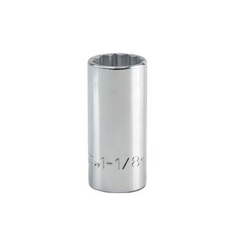 Deep Length Socket, 1/2 in Drive, Square, 12-Point, 1-1/8 in Socket