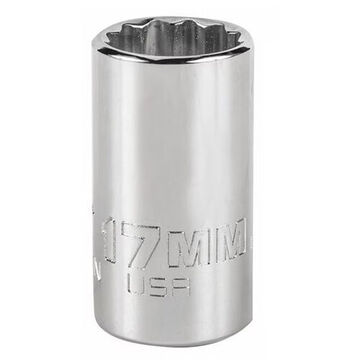 Intermediate Socket, 1/2 in Drive, Square, 12-Point, 17 mm Socket