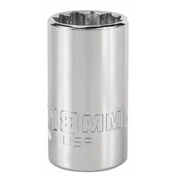 Intermediate Socket, 1/2 in Drive, Square, 12-Point, 18 mm Socket