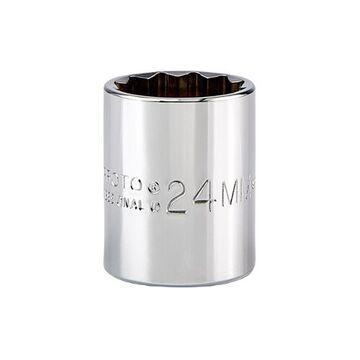 Standard Length Socket, 1/2 in Drive, Square, 12-Point, 24 mm Socket