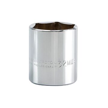 Standard Length Socket, 1/2 in Drive, Square, 6-Point, 32 mm Socket