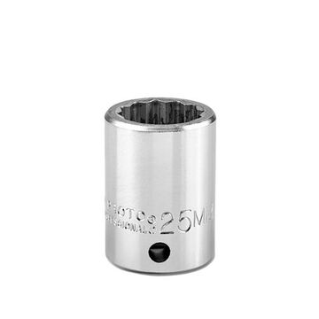 Standard Length Socket, 3/4 in Drive, Square, 12-Point, 25 mm Socket