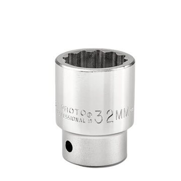 Standard Length Socket, 3/4 in Drive, Square, 12-Point, 32 mm Socket
