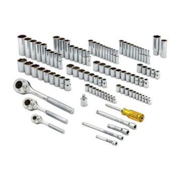 Socket Set, 6, 8 and 12-Point, 101 Pieces, Steel, Full Polish