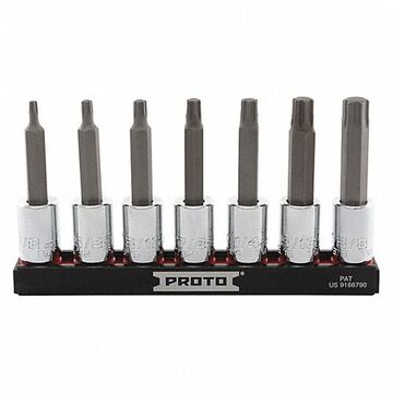 Socket Bit Set, 7, 3/8 in Drive, Alloy Steel, Chrome, 2-3/4 in lg
