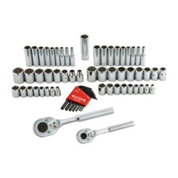 Combination Socket Set, 6 and 12-Point, 63 Pieces, Steel, Full Polish