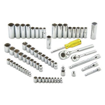 Socket Set, 6-Point, 65 Pieces, Steel, Full Polish