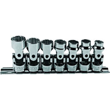 Standard Length Socket Set, 12-Point, 7 Pieces, Steel, Full Polish