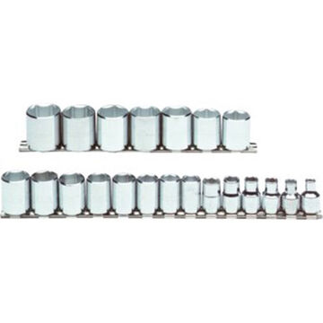 Standard Length Socket Set, 6-Point, 21 Pieces, Steel, Full Polish