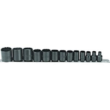 Standard Length Socket Set, 12-Point, 13 Pieces, Steel, Black Oxide