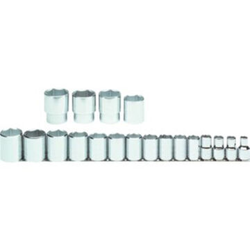 Standard Length Socket Set, 6-Point, 19 Pieces, Alloy Steel, Full Polish