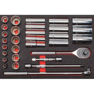 Foamed Socket Set, 12-Point, 30 Pieces, Alloy Steel, Full Polish