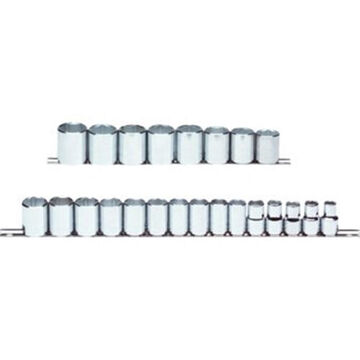 Standard Length Socket Set, 6-Point, 23 Pieces, Steel, Full Polish