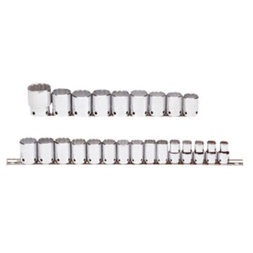 Socket Set, 6-Point, 24 Pieces, Steel, Full Polish