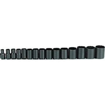 Standard Length Socket Set, 12-Point, 15 Pieces, Steel, Black Oxide