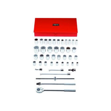 Combination Socket Set, 6 and 12-Point, 42 Pieces, Steel, Satin