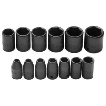 Standard Length Socket Set, 6-Point, 13 Pieces, Steel, Black Oxide