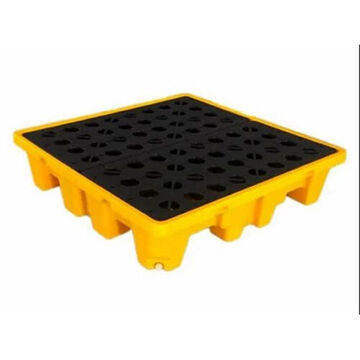 Heavy-Duty Spill Containment Pallet, 4 Drums, 365 gal, 100-375 gal, 79 in ht, Yellow/Black